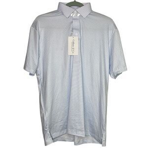 Collars & Co Polo Shirt Mens S Relaxed White Blue Striped Golf Dress Collar NWT